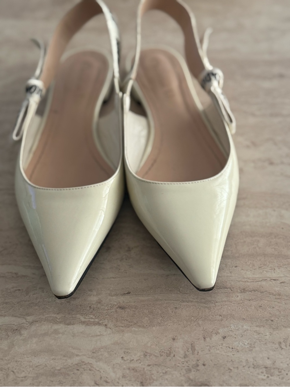 Dior Cream Pointed Slingback Flats with J'ADIOR Strap - Picture 2 of 6
